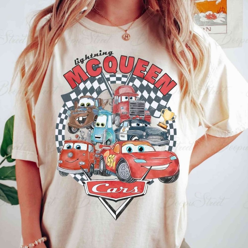 Retro Lightning Mcqueen Vintage Dsney Cars Cars Theme Birthday Dsne shirt tee